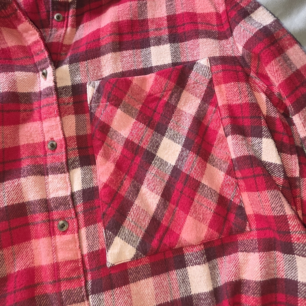 Aerie Lumber Jane Flannel Long Sleeve Oversized Button Shirt Red Plaid S - Picture 4 of 9